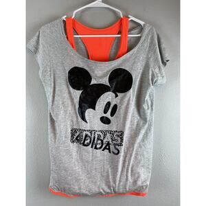 Adidas X NEO Disney Sz M Mickey Graphic Attached Neon Orange Racer Back Tee